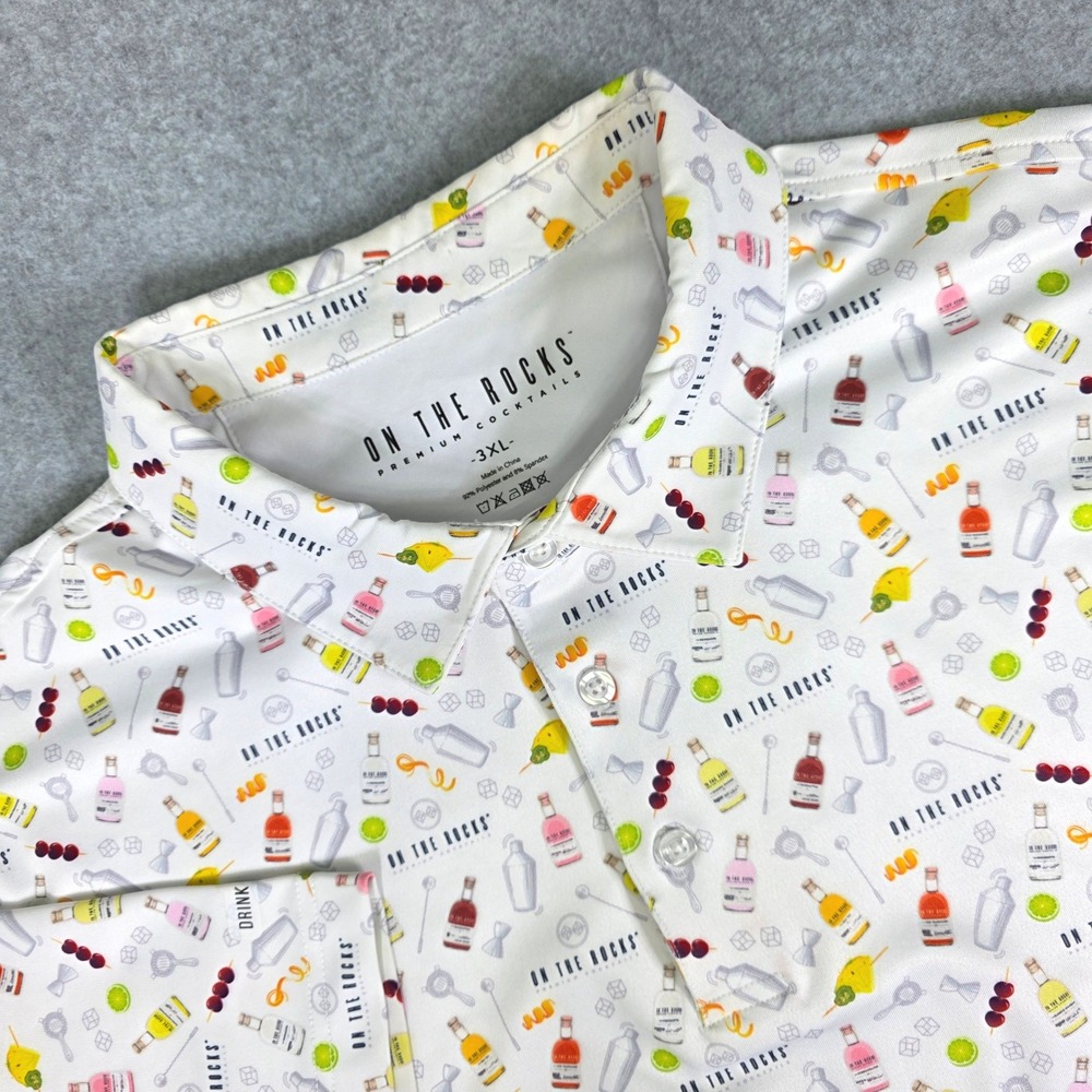 On The Rocks Premium Cocktails Golf Polo Shirt Men's 3XL Martini‎ Drink Pattern